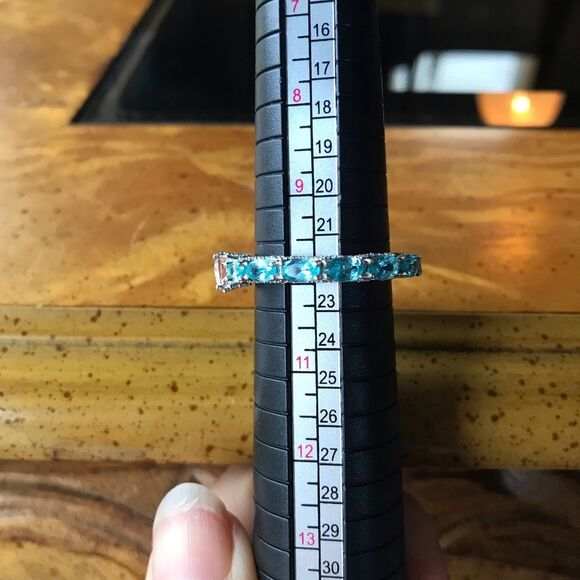 Natural Morganite Blue Apatite Sterling Silver Eternity Ring Size 10 - Picture 8 of 10